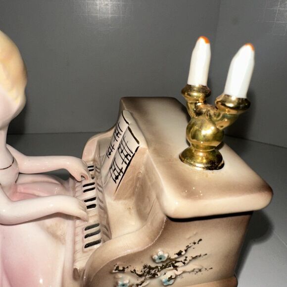 Vintage Josef Originals Revolving Music Box Girl Playing Piano Candelabra  Works - Picture 3 of 16